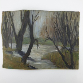 Картина Осень / весна. Масло, картон, Винтаж СССР 23 х 30 см. Картинка 1